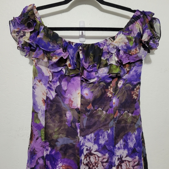 Lauren Ralph Lauren Ruffle Purple Floral Off Shoulder Dress Size 10 - Picture 2 of 5